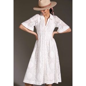 White Maeve Eyelet Midi Dress - Anthropologie